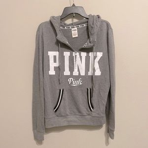 PINK Quarter Zip Gray Hooded Sweatshirt